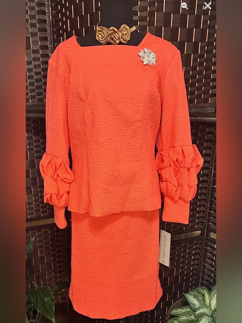 Elegant Coral, Textured Two-Piece Skirt Set -